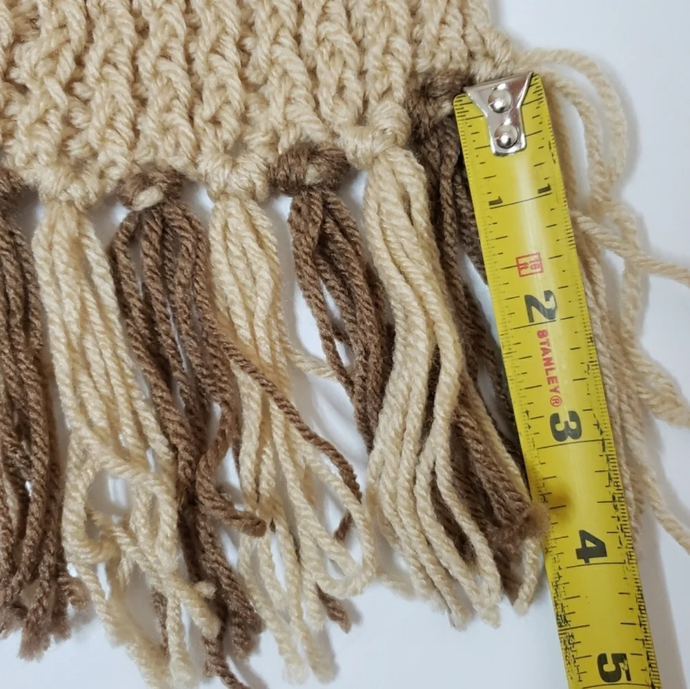 Brown & Ivory Handcrafted Crochet Scarf with Fringe Edges